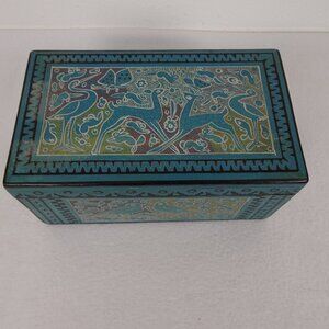 Vintage Handmade Toston Box Wood Jewelry Storage Trinket Box Mexico Hand Painted